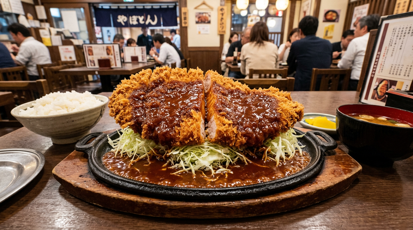 Miso katsu deep-fried pork cutlet with dark miso sauce at Yabaton in Nagoya